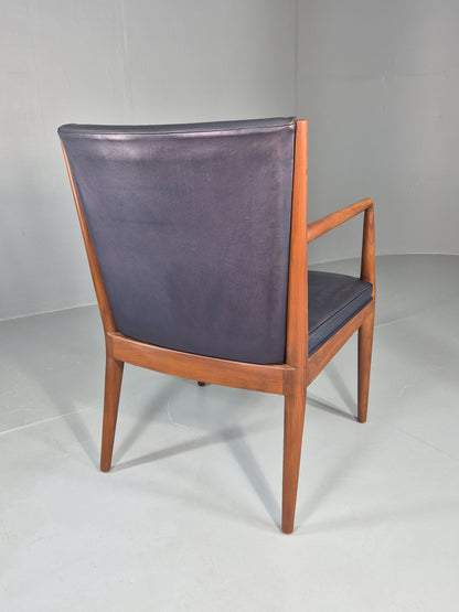 Vintage Mid Century Teak Armchair Blue Leather 1960s Retro EB11894