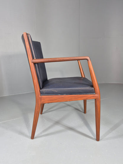 Vintage Mid Century Teak Armchair Blue Leather 1960s Retro EB11901