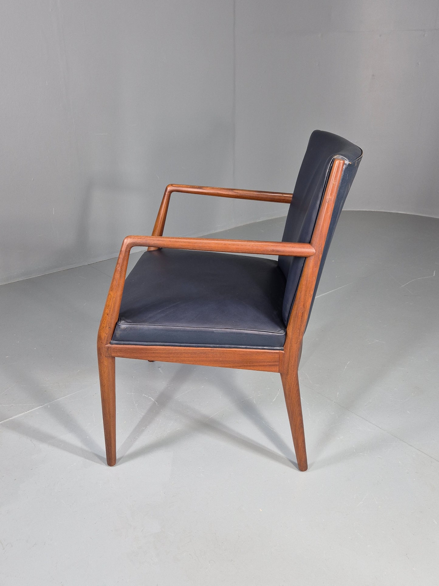 Vintage Mid Century Teak Armchair Blue Leather 1960s Retro EB11907