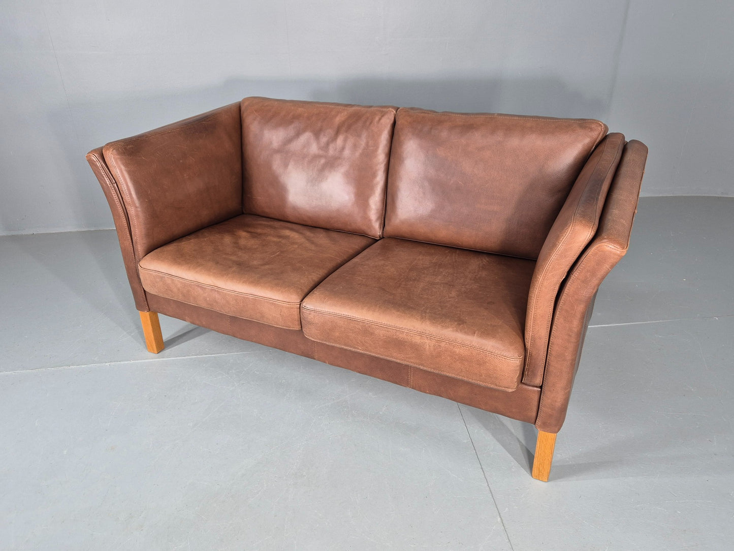 Vintage Mid Century 2 Seater Sofa Danish 1980s Leather Retro EB11636
