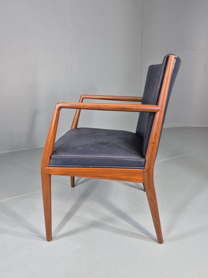 Vintage Mid Century Teak Armchair Blue Leather1960s Retro  EB11902