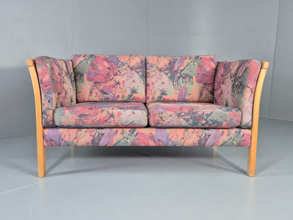 Vintage Stouby 2 Seater Sofa Floral Cotton Print 1980s Retro Beech Ends EB12448