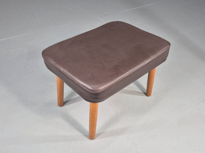 Vintage Danish Mid Century Footstool Brown Vinyl Beech Legs 1960s Retro EB12096