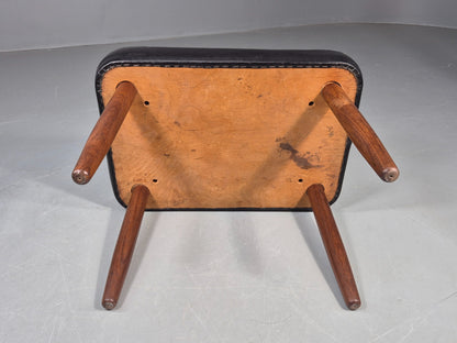 Vintage Danish Mid Century Footstool Black Vinyl Teak Legs Retro 1960s EB12156