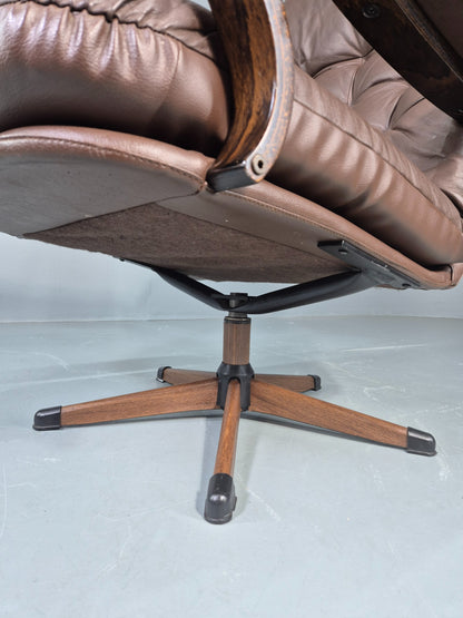 Vintage Danish Leather Swivel Based Lounge Chair 80s Retro Mid Century EB13086
