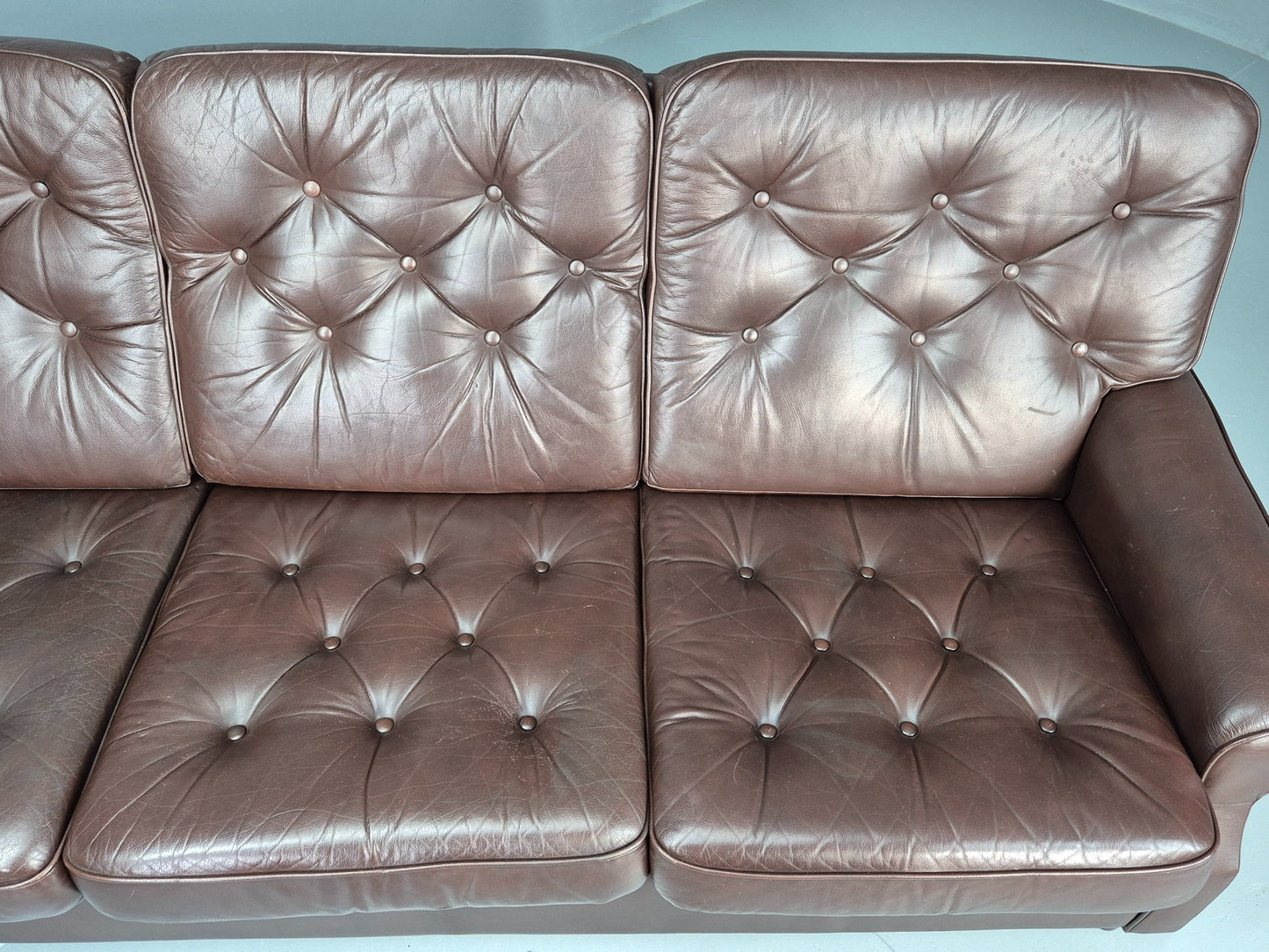 Vintage 3 Seater Leather Sofa Danish 1970s Brown Leather Retro MCM EB12411