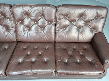 Vintage 3 Seater Leather Sofa Danish 1970s Brown Leather Retro MCM EB12411