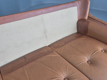 Vintage 3 Seater Sofa Tan Leather 1970s Danish Design Retro MCM EB12383