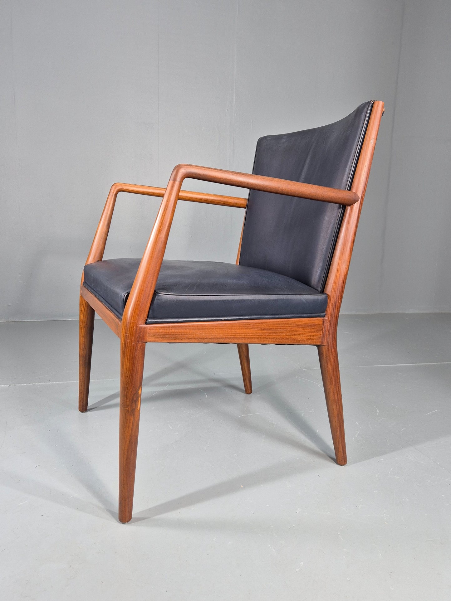 Vintage Mid Century Teak Armchair Blue Leather 1960s Retro EB11906