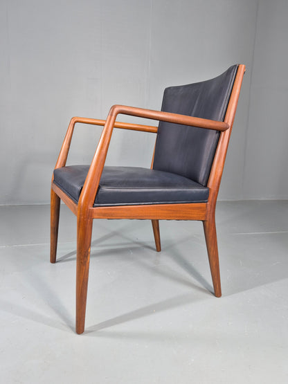 Vintage Mid Century Teak Armchair Blue Leather 1960s Retro EB11906