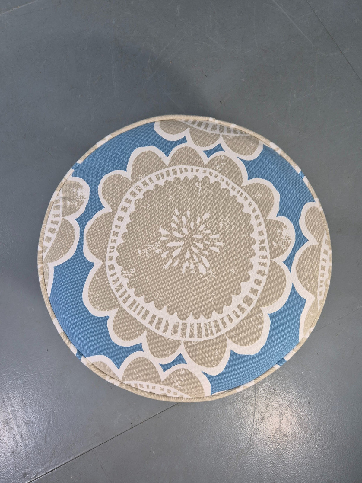 Vintage Danish 1960s Footstool with Floral Cotton Print Cover Retro MCM EB12786