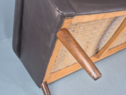 Vintage Mid Century 3 seater Danish Brown Leather Sofa Retro 1960s EB12261