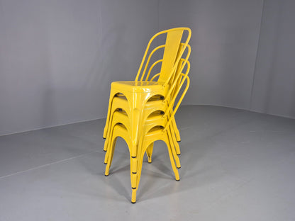 4 Yellow Tolix Stlye Stacking Chair VG Condition Vintage Industrial Eb12593