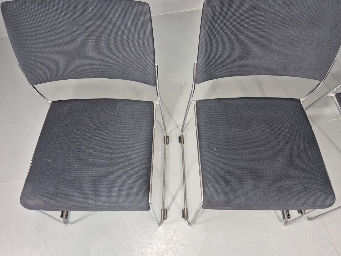 5 Vintage Stacking Chairs Chrome Rod and Black Cloth Brunner Brand EB12003