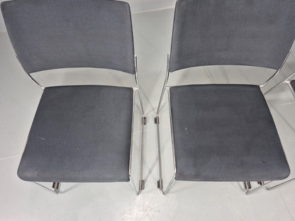 5 Vintage Stacking Chairs Chrome Rod and Black Cloth Brunner Brand EB12003