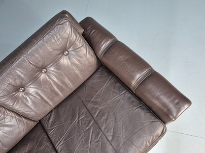 Vintage Danish 2 Seater Brown Leather 1970s Retro Danish MCM Buttoned EB09944