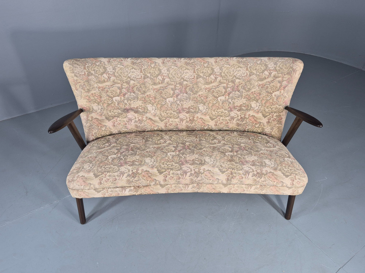 Vintage Mid Century 3 Seat Sofa Teak Frame Classical Upholstery 1960s EB12716