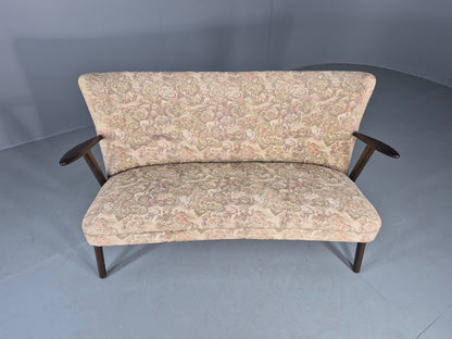 Vintage Mid Century 3 Seat Sofa Teak Frame Classical Upholstery 1960s EB12716