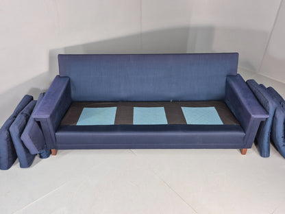 Vintage 3 Seater Sofa Mid Century Danish Dark Blue Wool Retro 1960s  EB12230