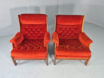 2 Vintage Guy Rogers Lounge Chairs 1970s Mahogany Frame Retro MCM Eb13056