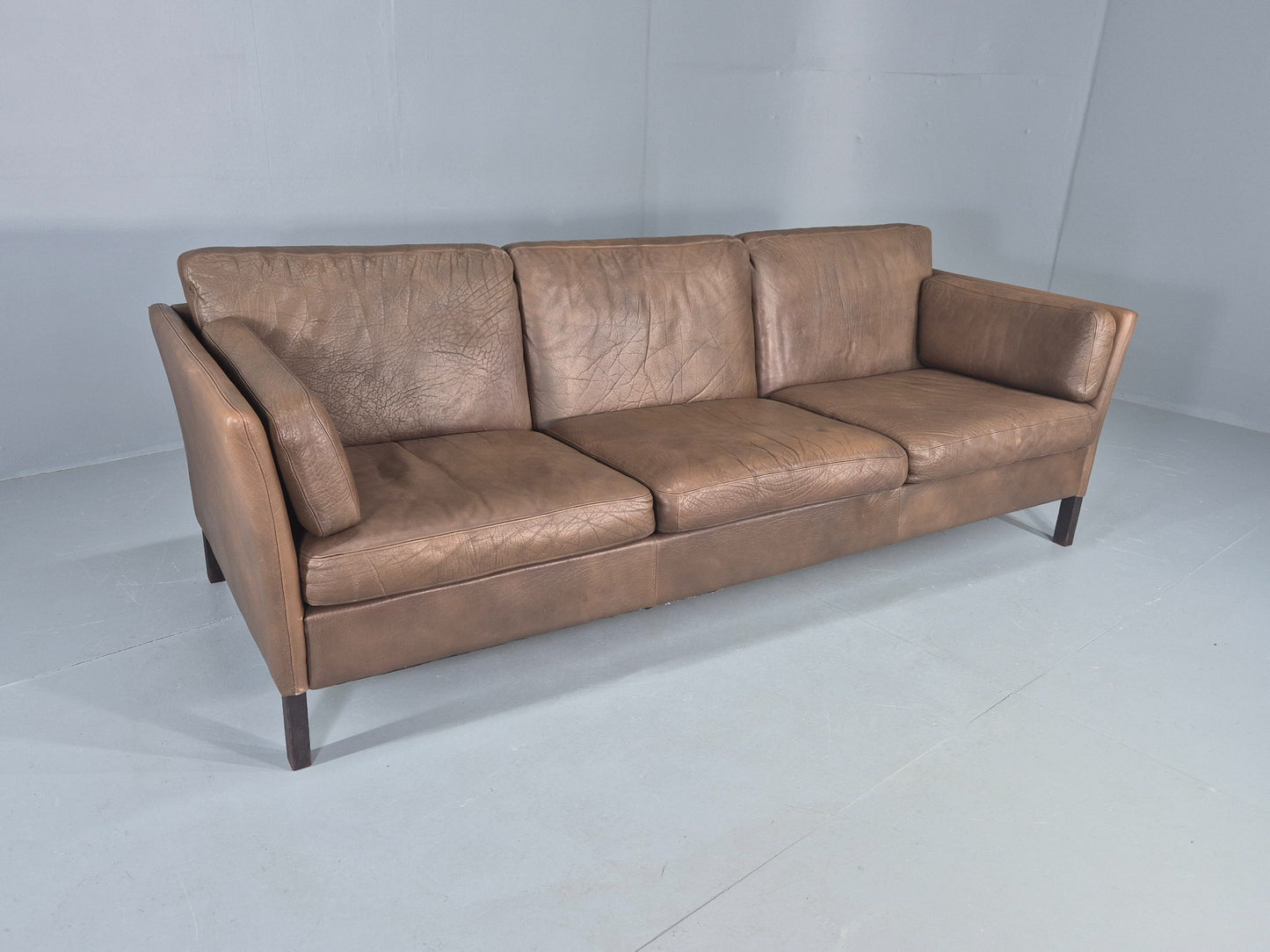 Vintage Thams 3 seater Sofa 1970s Denmark Leather Upholstery Retro MCM EB12446