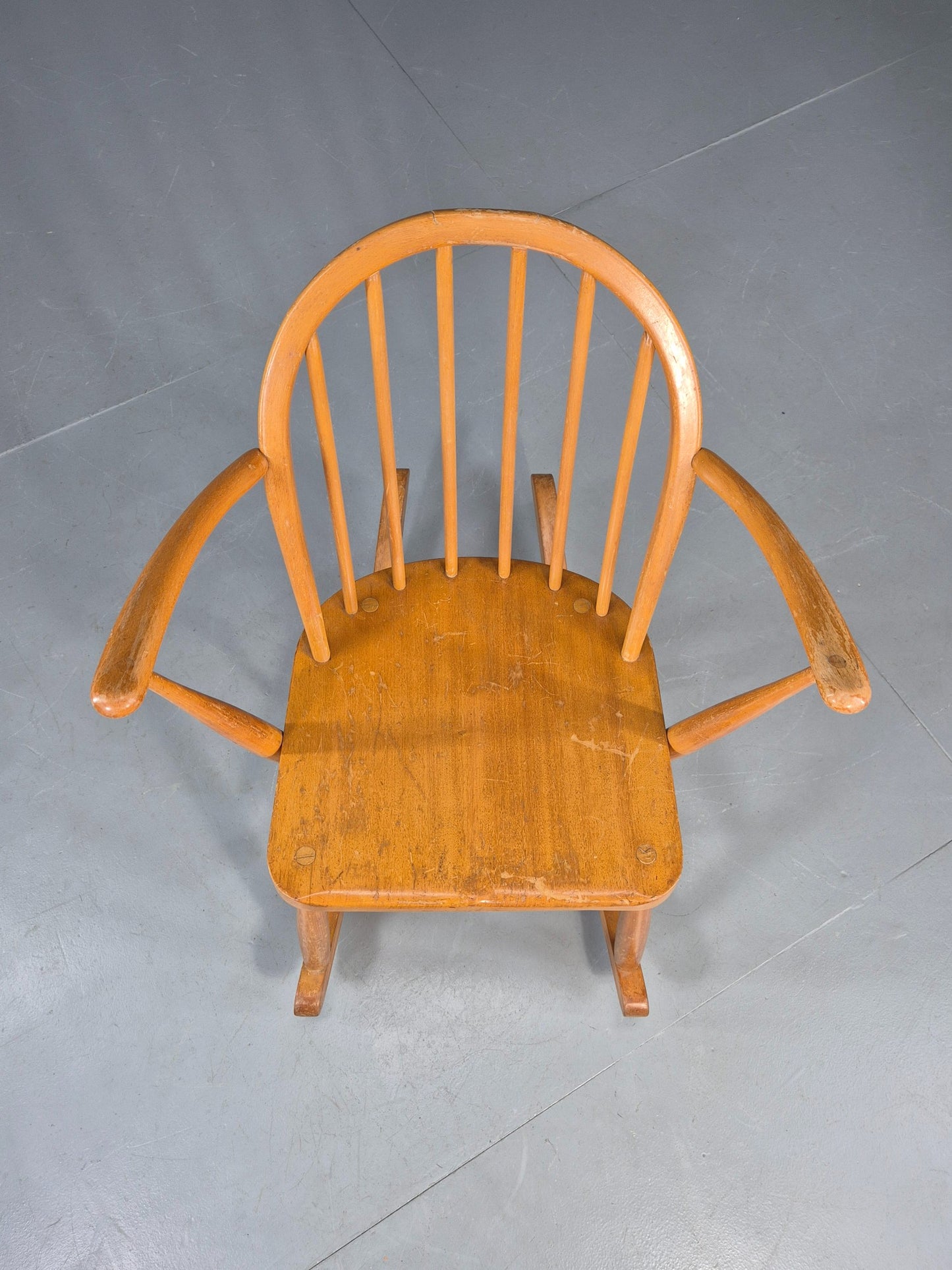 Vintage Ercol Rocker Blonde Wood Blue Badge 1960s Retro EB12308