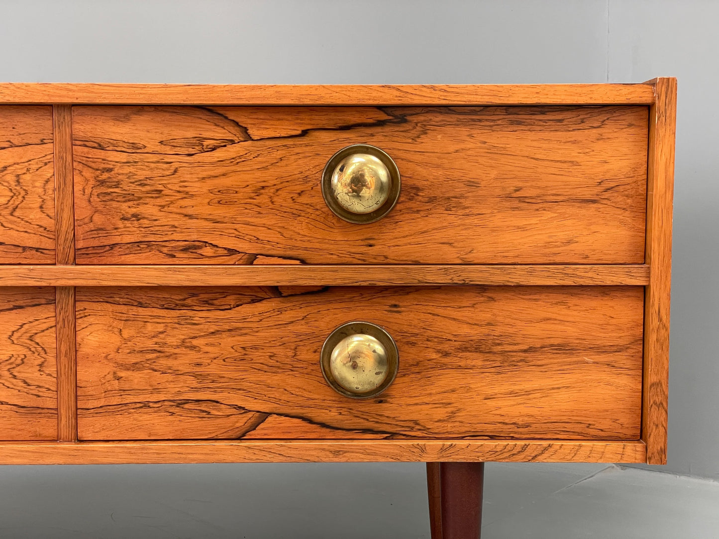 Vintage Chest Of Drawers TV Unit Danish 1960s Mid Century Brass Darkwood EB12350