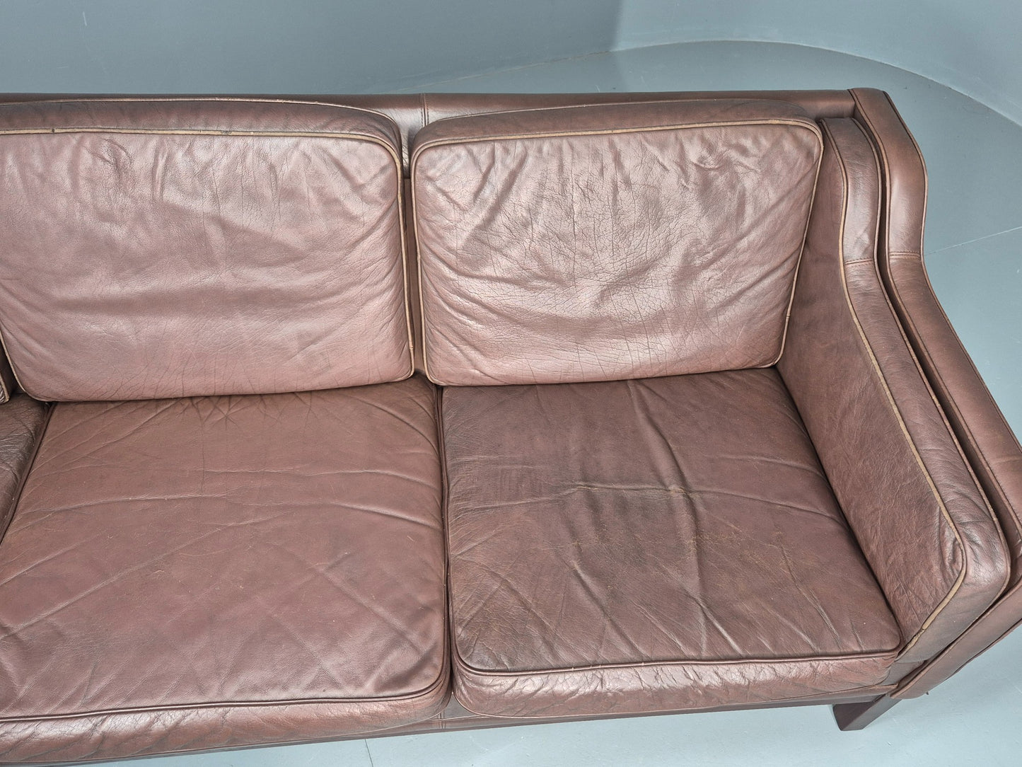 Vintage 3 Seater Sofa Danish Brown Leather Mid Century 1970s Retro EB10069