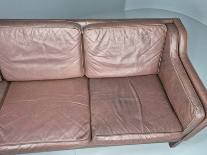 Vintage 3 Seater Sofa Danish Brown Leather Mid Century 1970s Retro EB10069