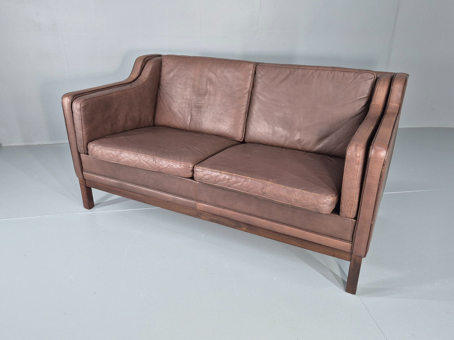 Vintage 2 Seater Sofa Mogens Hansen Brown Leather 80s Retro Mid Century EB12384