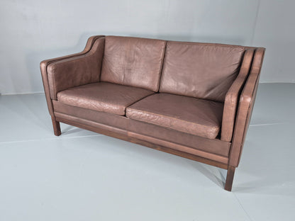 Vintage 2 Seater Sofa Mogens Hansen Brown Leather 80s Retro Mid Century EB12384