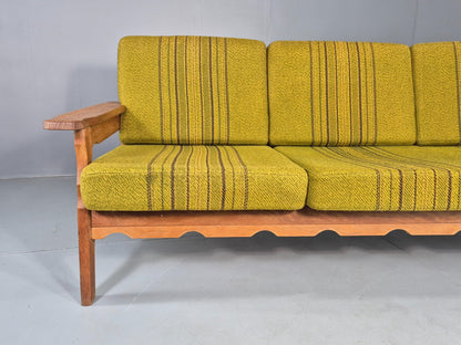 Vintage Danish 3 seater Sofa Oak Kjaenulf Green Cushions 1970s Retro EB12781