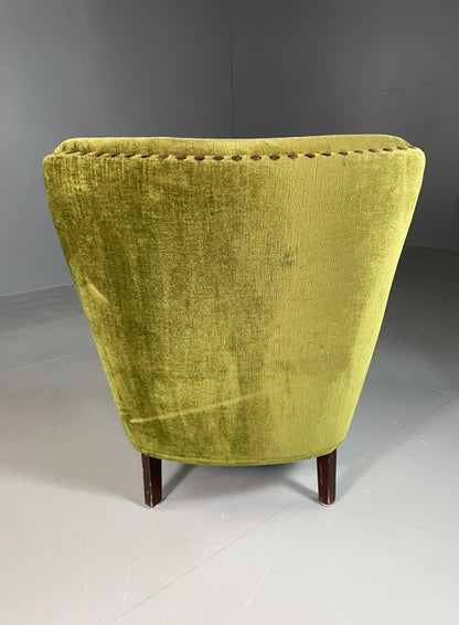 Vintage Cocktail Chair 1950s Danish Green Velvet Velour Retro EB06603