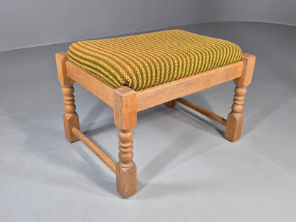 Vintage Kjaernulf Oak Footstool 1970s Danish Retro Green Brown Wool EB12275