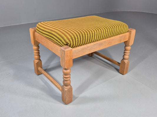 Vintage Kjaernulf Oak Footstool 1970s Danish Retro Green Brown Wool EB12275