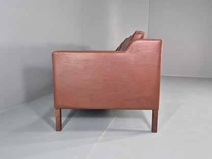 Vintage Stouby 3 Seater Sofa Brown Leather 1980s Retro MCM Danish EB12426