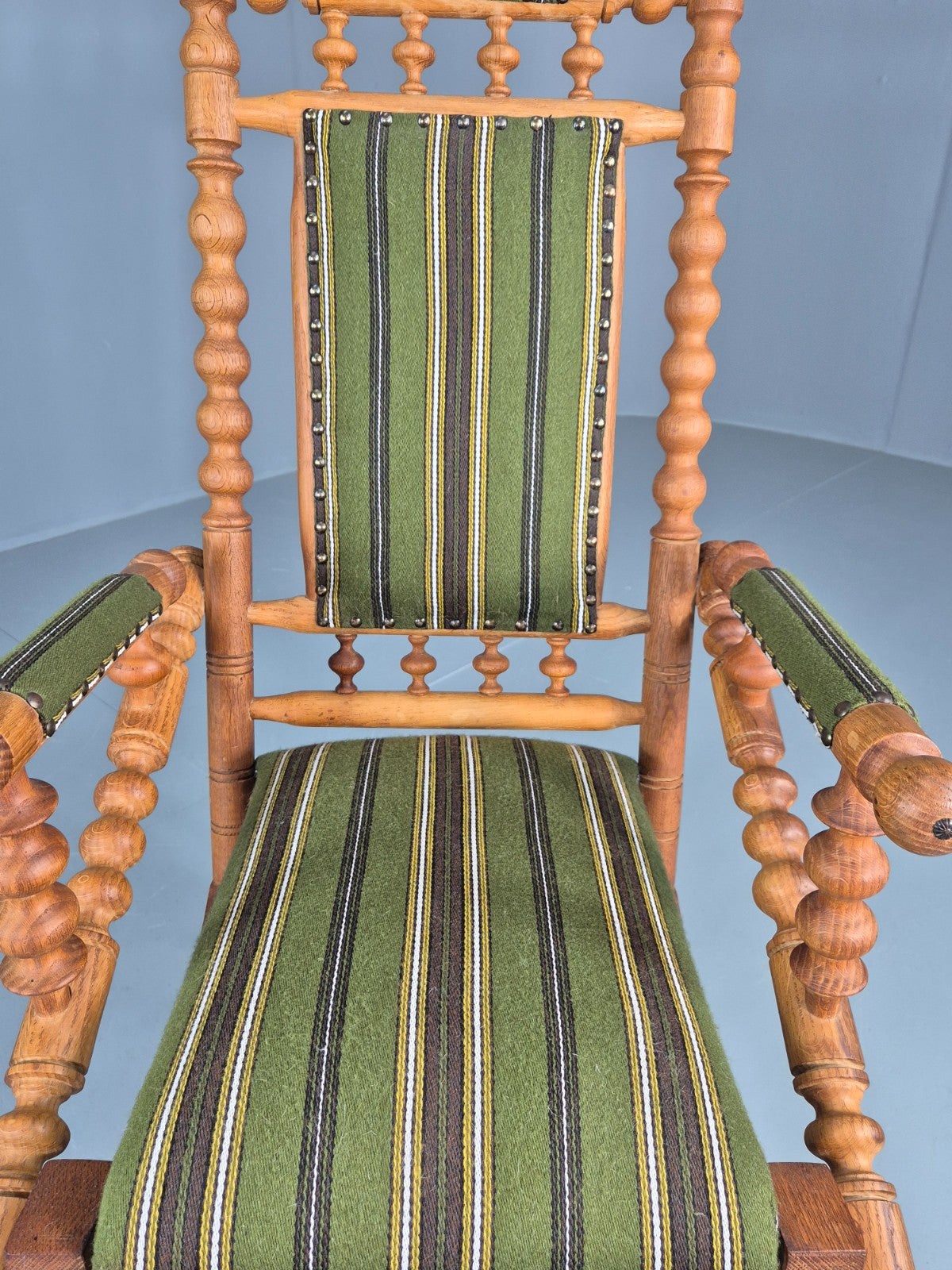 Vintage Henning Kjaernulf Oak Rocker 1970s Retro Original Cloth Green EB12112
