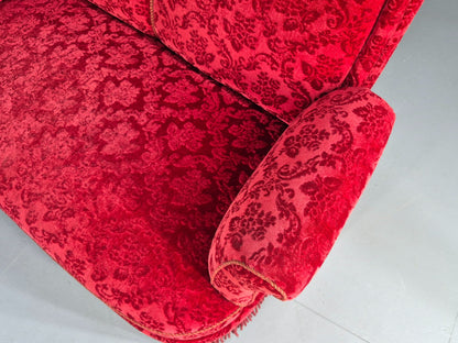 Vintage Antique 2 Seat Sofa Danish Red Moquette Tassels 1920s  EB12746