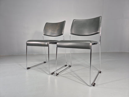2 Stacking Chairs Modern Design Brunner Linos Leather Chrome EB11918 MSTA