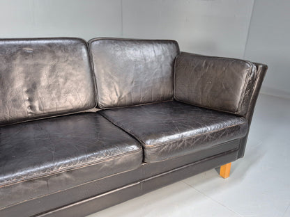 Vintage 2 seater sofa Danish Mid Century Black Leather Retro 1970s EB09407