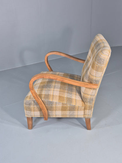 Vintage Danish Art Deco Open Armchair New Upholstery Snowshill Tartan EB12310