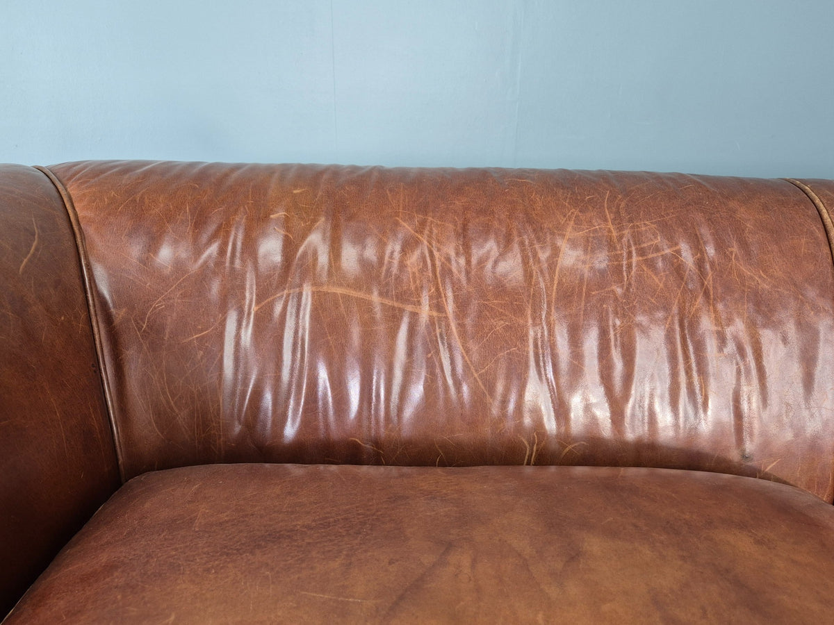 Vintage 3 Seat Leather Sofa Classic Chesterfield Style Roll Top Retro EB12789
