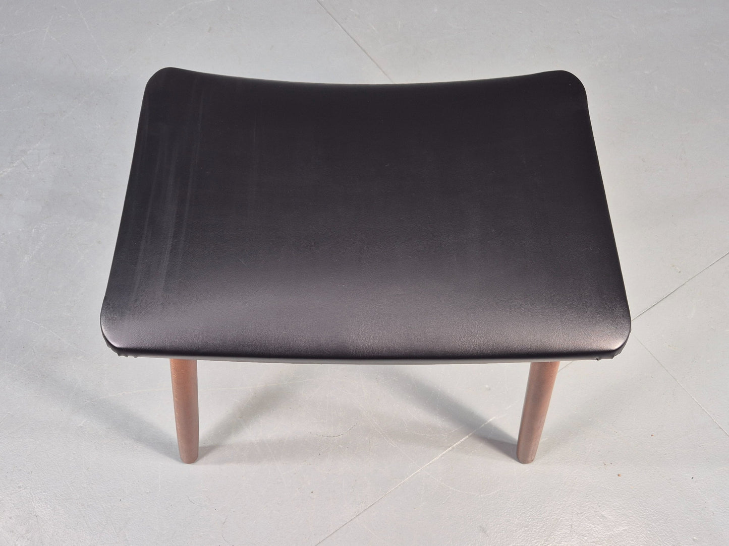 Vintage Danish Mid Century Footstool Black Vinyl Beech Legs 1960s Retro EB12157