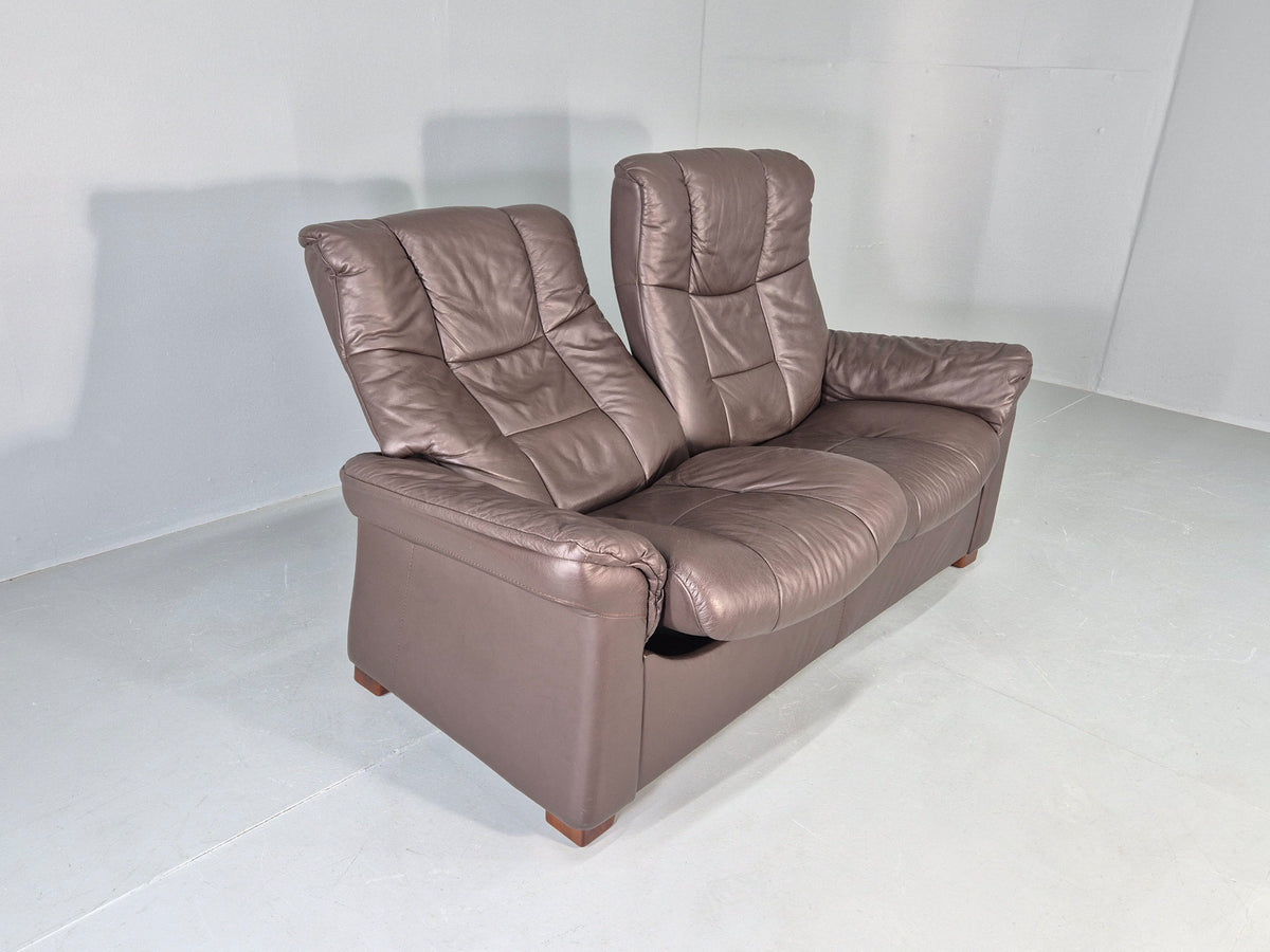 Vintage Stressless 2 Seat Sofa Brown Leather Buckingham Range 1990s  Eb13055