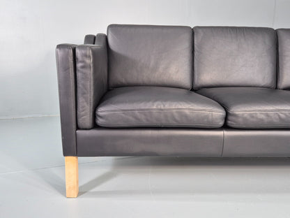 Vintage 3 Seater Sofa Danish Black Leather Mogensen Style Retro MCM 80s EB12440