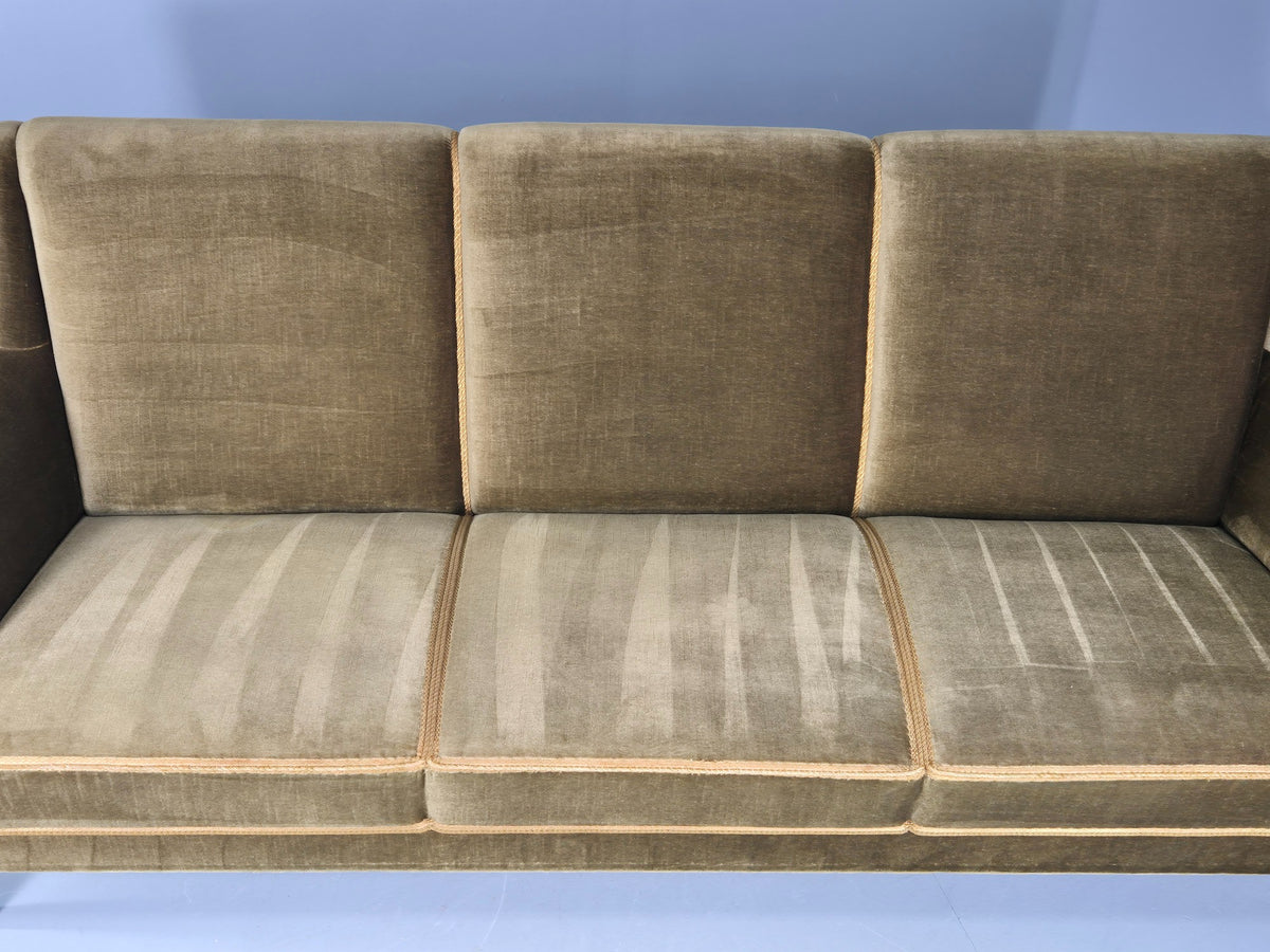 Vintage Mid Century 3 Seater Sofa Green Velour Upholstery Danish Design EB12731