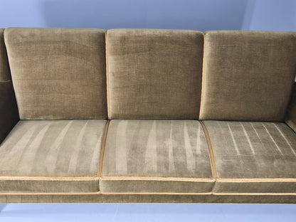 Vintage Mid Century 3 Seater Sofa Green Velour Upholstery Danish Design EB12731