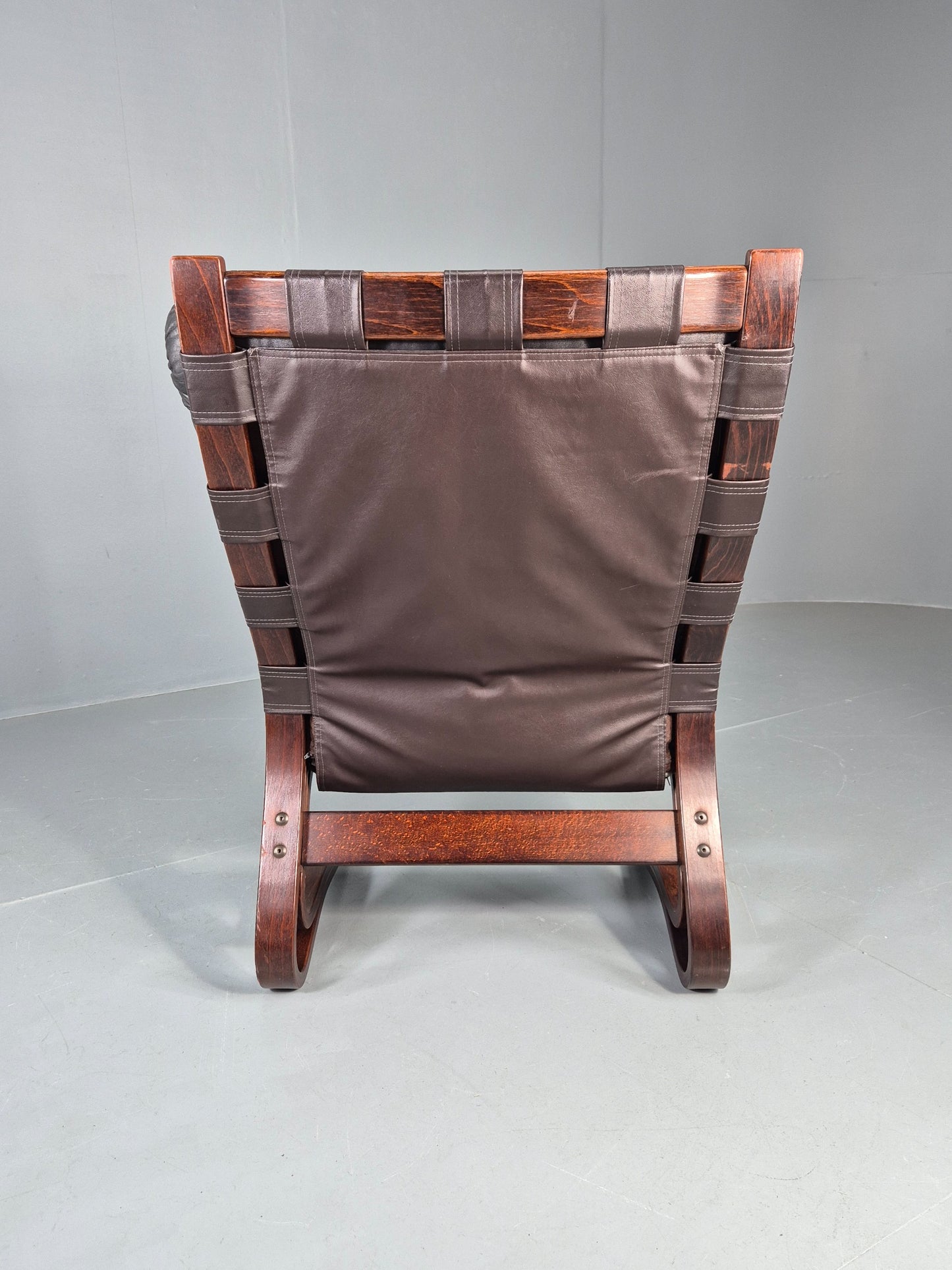 Vintage Mid Century Lounge Chair Black leather Skyline Model 1970s Retro EB12126
