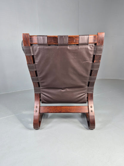 Vintage Mid Century Lounge Chair Black leather Skyline Model 1970s Retro EB12126