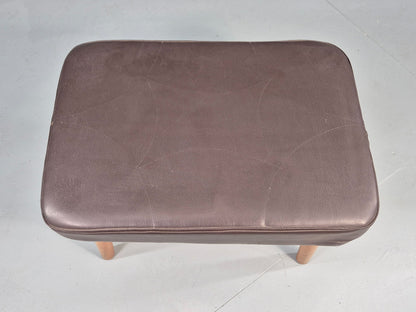 Vintage Danish Mid Century Footstool Brown Vinyl Beech Legs 1960s Retro EB12096